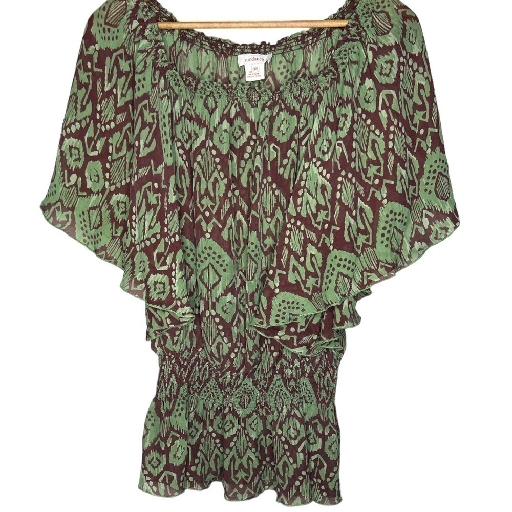 SUNDANCE 100% Silk Ikat Print Off the Shoulder Top Size XS